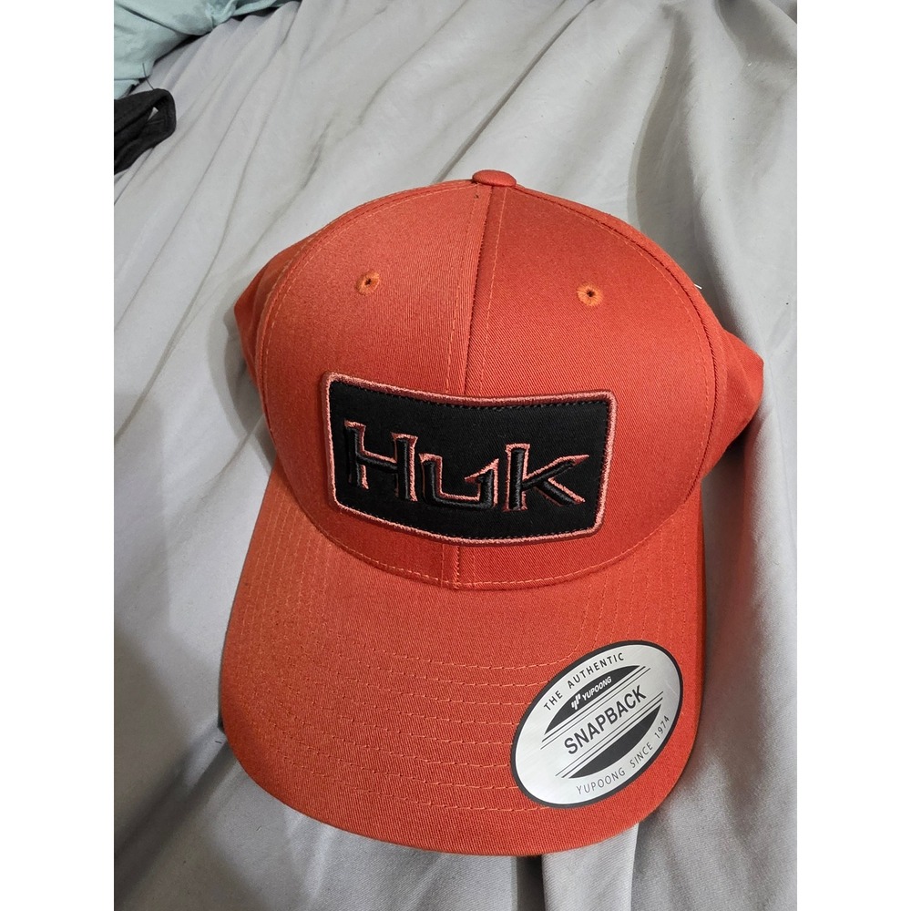 Huk Bold Patch No Mesh Trucker Hat Orange Snapback Fishing Cap H3000461-646-1